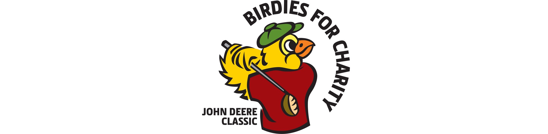 Birdies for Charity Logo - A yellow bird wearing a hat swinging a golf club. 